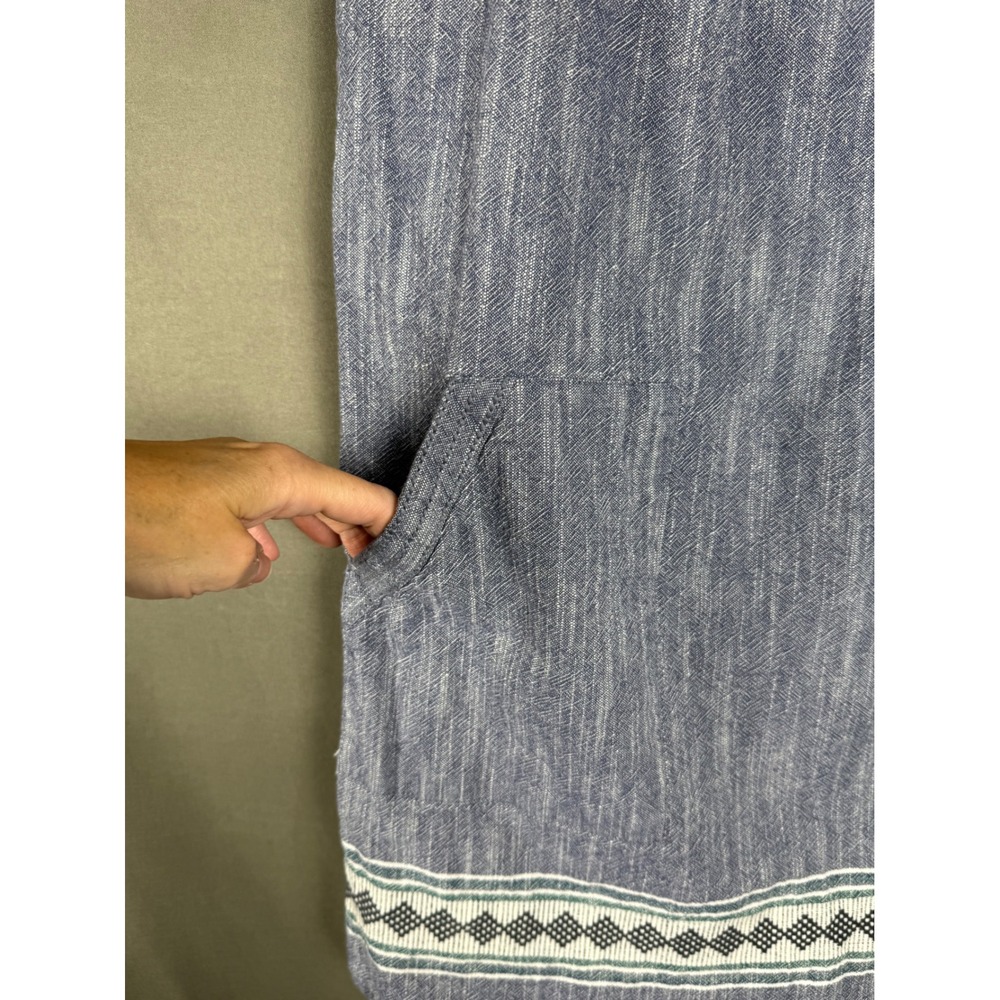 Faherty Tunic Dress Women Size S Blue Organic Cotton Embroidered Square Neck - Picture 6 of 8